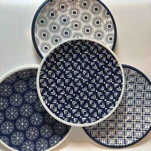 Artisan De Luxe Boho Melamine Plates Set 12 Blue White Floral Dinner&Salad 🍽️